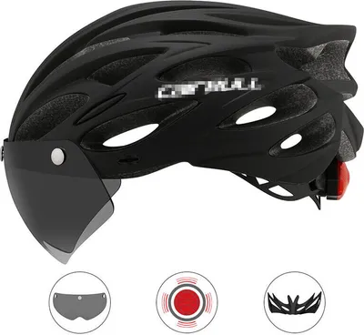 Obrázek produktu pro Pánské dámské cyklistické přilby MTB Mountain Road Lens a Brim Helmet Visor Goggles Zadní světlo Bike Road Helmets Black