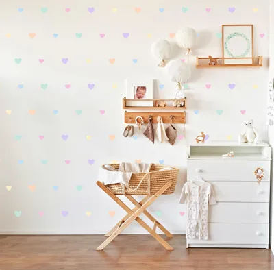 Immagine prodotto di Adesivi murali per camerette per bambini, con cuori color pastello