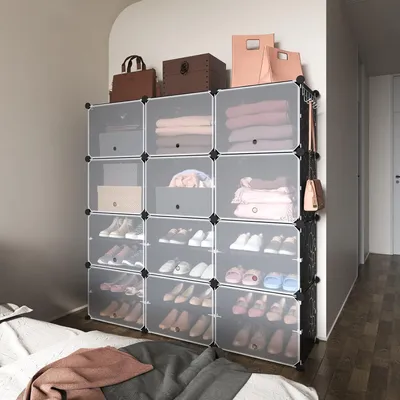 Produktbild von Schuhschrank modular DIY Steckregal System  Kunststoff Schuhablage, Garderobe Schuhregal 12 Fächer