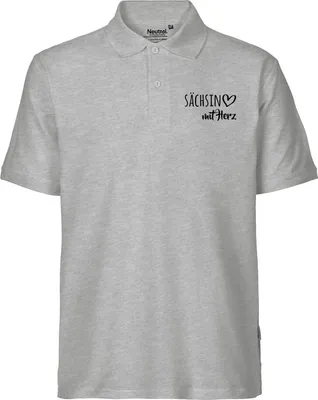Produktbild von Huuraa Herren Polo Shirt Sächsin mit Herz L Sport Grey Bio Baumwolle Fairtrade Poloshirt Geschenkidee