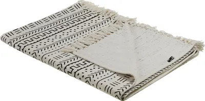 Produktbild von BELIANI Kuscheldecke Weiß / Schwarz Baumwolle 130 x 180 cm Handgefertigt mit Orientalischem Muster und Fransen für Bett Sofa Couch Sessel Wohnzimmer