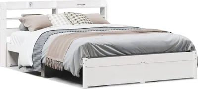 Image de vidaXL Cadre de lit avec tête de lit sans matelas blanc 140x190 cm