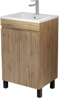 Image de Meuble de salle de bains 50 cmReproduction Chêne Naturel à portes avec Vasque céramique blanche