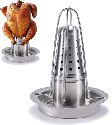 Produktbild von Vielseitiger Edelstahl Hähnchenbräter, Bierdosenhalter für Geflügel, inklusive Abtropfschale, spülmaschinenfest, für Huhn & Gans