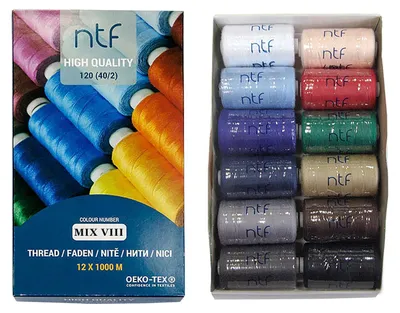 Produktbild von 12 Spulen 40/2 Nähgarn Polyester 120er á 1000m Allesnäher Sortiment Farbwahl, Farbe:Farbmix 8