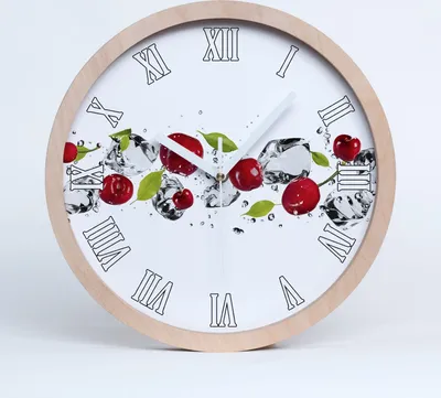 Produktbild von Holzuhr 30fi cm wanduhr - weiße Spitzen - Kirschen und Wasser