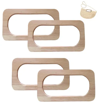 Imagen del producto de TRANKIELO® - Asas de bolso de madera – 4 unidades, rectangulares, hechas a mano – Perfectas para bolsos de mano y monederos