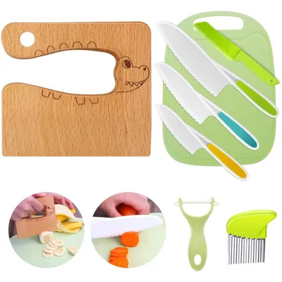 Produktbild von Kinderkochmesser, Kindermesser 8-teiliges Kinder-Küchenmesser-Set, zum Schneiden und Kochen von Obst oder Gemüse für Kleinkinder, 25×18×3cm