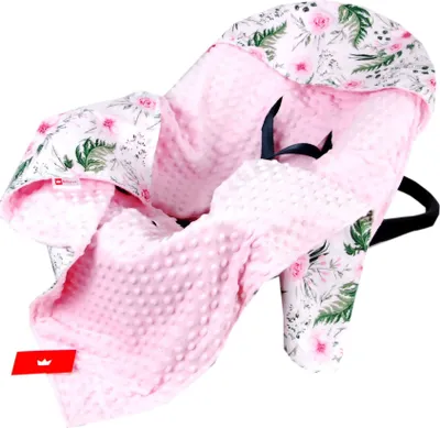 Produktbild von BabyLux EINSCHLAGDECKE 90x90 cm Babyschale Minky Decke 13. Rosa + Wilde Blüten