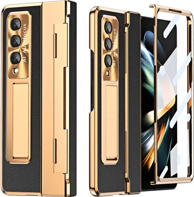 Image de Etui pour Samsung Galaxy Z Fold 3 5G, Etui galvanisé avec protection de l'écran et de la lentille, avec support et socle noir
