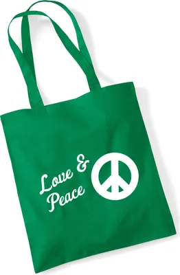 Produktbild von Huuraa Jutebeutel Love & Peace 10 Liter Kelly Green Baumwolle Tasche Geschenkidee