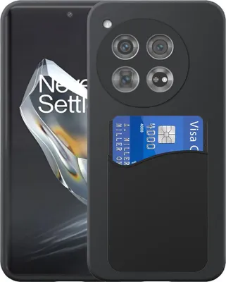 Immagine prodotto di Adatto per OnePlus 12 Custodia del telefono con supporto per schede in silicone - Custodia posteriore flessibile in silicone TPU con slot per schede in silicone - Nero - Smartphonica