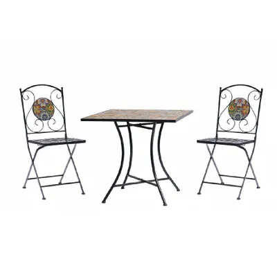 Produktbild von Mosaik Gartenmöbel Set Mosaiktisch quadratisch bunt Mosaikstuhl Balkonstuhl