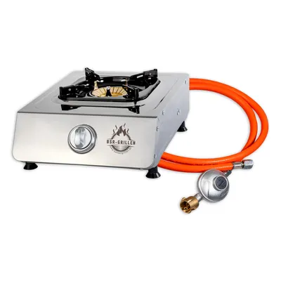 Produktbild von BSR-Grillen Edelstahl-Propangaskocher 1-flammig 5,5 KW mit Piezo-Zündung und Turboeffekt