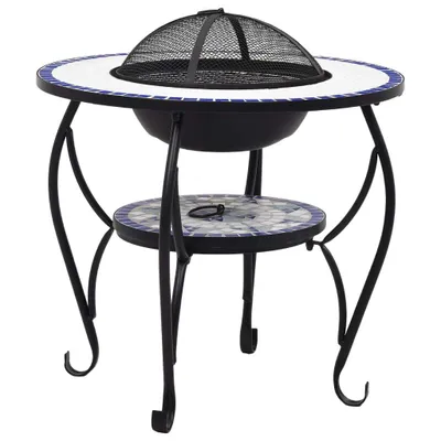 Image de vidaXL Table de feu Mosaïque Céramique Bleu et Blanc 68 cm