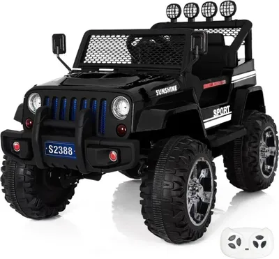 Produktbild von Jeep 4x4 Elektro-Kinderauto 12V (2–6 Jahre) – Mit Fernbedienung, 4 Motoren, EVA-Reifen & Bluetooth – Kinder Elektrofahrzeug SUV – Schwarz