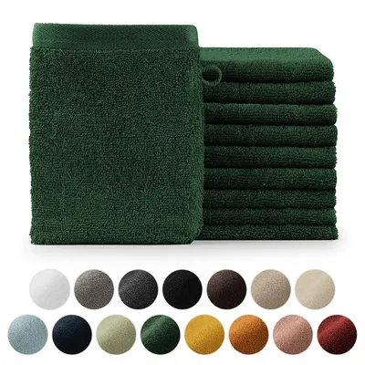 Productafbeelding van Blumtal Premium badstof handdoeken set met ophangoogjes - katoen, gecertificeerd volgens standaard, zacht, absorberend - 10 washandjes (15x20 cm), donkergroen