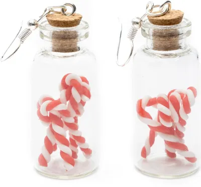 Produktbild von Zuckerstangen Flaschenpost Ohrringe Miniblings Hänger Glas Weihnachten rot weiß