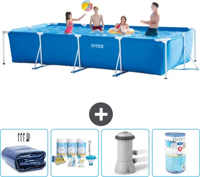 Immagine prodotto di Piscina Intex con struttura rettangolare - 450 x 220 x 84 cm - blu - include tenda da sole - pacchetto manutenzione - pompa filtro per piscina - filtro