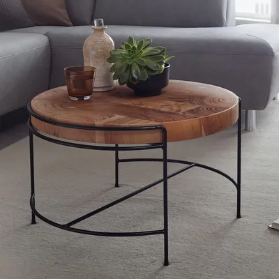 Produktbild von Wohnling couchtisch 62x40x62 cm wohnzimmertisch tisch massivholz sofatisch rund | Wohnling