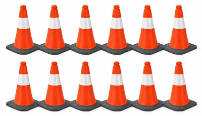 Produktbild von 12er Set Verkehrskegel 51 cm Rot/Weiß mit schwerem Standfuß schwarz