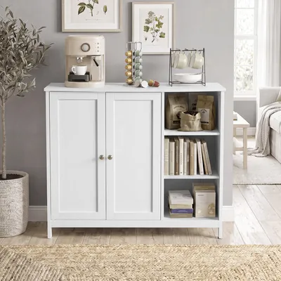 Produktbild von Badezimmerschrank Standschrank mit 2 Türen und 3 Offenen Fächern 90 x 30 x 80 cm Weiß