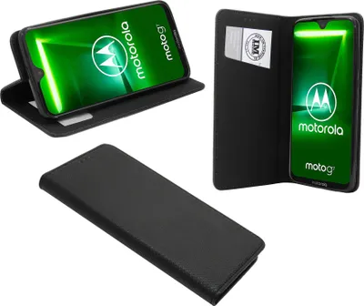 Zdjęcie produktu dla cofi1453® Etui Book "Smart" kompatybilne z MOTOROLA MOTO G7 pokrowiec na telefon etui ochronne z funkcją podstawki, miejsce na kartę czarny