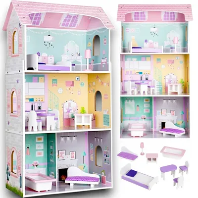 Produktbild von Premium Puppenhaus aus Holz Groß XXL Villa Möbel Zubehör für Kinder Weihnachts geschenk Spielzeughaus Weihnachtsspielzeug Weihnachten geschenke