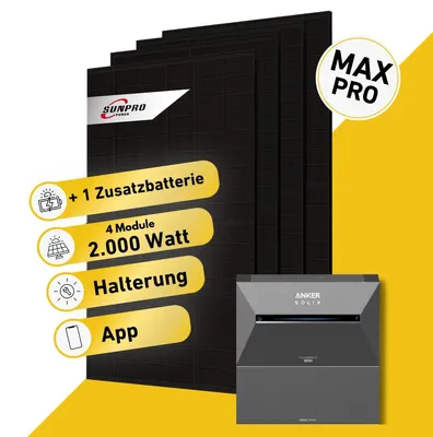 Produktbild von 2000 Watt, Bifazial Komplettset, Balkonkraftwerk, Anker SOLIX Solarbank 3 E2700 Pro, BP2700 Zusatzbatterie