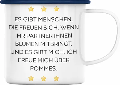 Produktbild von Trendation - Lustige Emaille Tasse mit Spruch für Frauen Männer Arbeit Büro Lustig Emaille Tassen Becher mit Sprüchen Kollegin Geschenk Sarkasmus Pommes (Blau)