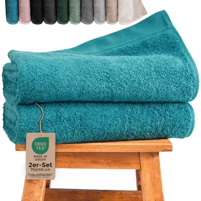 Produktbild von Duschtuch 2er Set Türkis Petrol 2  Duschtücher 70x140 cm)