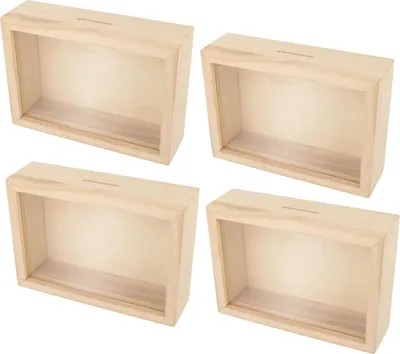 Zdjęcie produktu dla 4 skarbonki z drewnianą ramką do dekoracji 12 x 17 cm