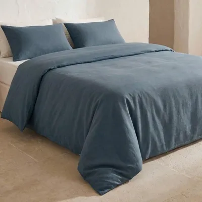 Immagine prodotto di Set di lenzuola con copripiumino GAMUSI – 220 x 220 cm – Blu – 100% cotone (144 fili) – Include 2 federe