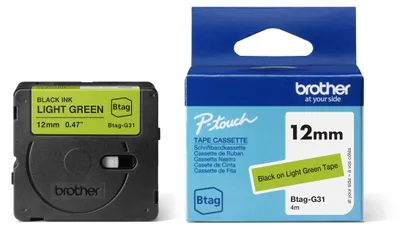 Produktbild von Brother BTAG-G31, Schwarz auf grün, Philippinen, 5 Jahr(e), Brother, P-touch PT-N10, PT-N20, PT-N25BT, 1,2 cm