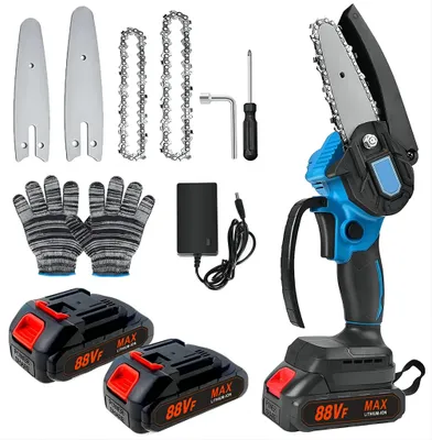 Produktbild von Mini Kettensäge, Akku Kettensäge, 21V 4 Zoll Elektro Kettensäge Akku, mit 2 akku und Ladegerät, 2 Ersatzketten