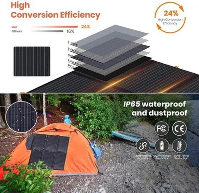 Zdjęcie produktu dla Składany panel słoneczny 60 W - monokrystaliczny krzem - 85,9 x 71,4 cm - lekki - idealny do podróży i kempingu
