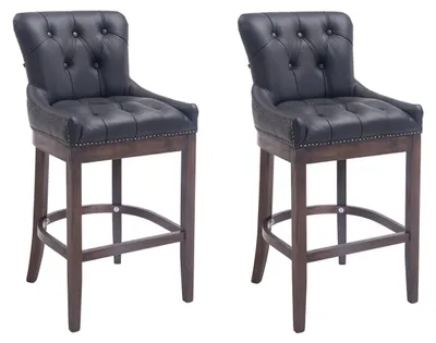 Produktbild von CLP 2er Set Barhocker Lakewood Echtleder gepolstert schwarz Gestell Farbe antik
