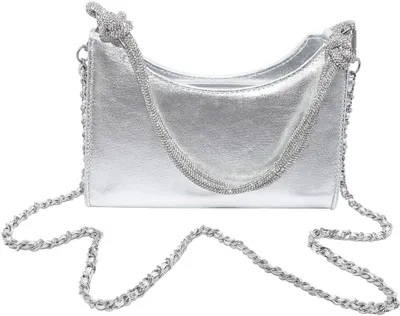 Schultertasche Clutch - Festliche Anlässe - Abnehmbarer Glitzerband - 24 x 16 cm - Silber