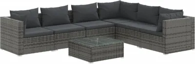 Obrázek produktu pro vidaXL 7dílná zahradní lehátková souprava s polštáři Poly Rattan Grey