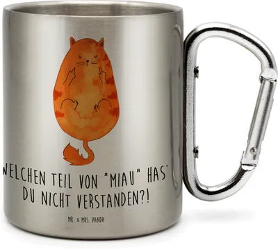 Produktbild von Mr. & Mrs. Panda Teetasse Katze Mittelfinger - Transparent - Geschenk, Trinkbecher Edelstahl, Kater, Cats, Thermobecher, Katzenfan, Edelstahl-Thermobecher, Cat, Mietze