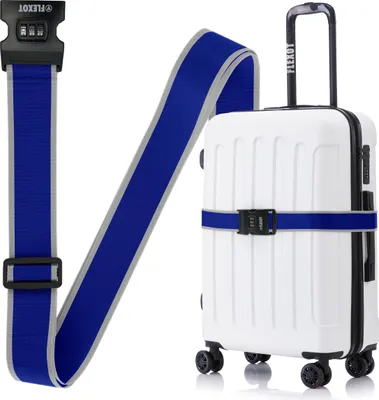 Produktbild von Flexot® Koffergurt mit Zahlenschloss - Kofferband, Bänder für Reisekoffer, Befestigungsgurt für Reisekoffer, Gurt für Handgepäck und Trolleys