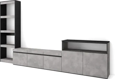 Produktbild von Wohnwand Wohnzimmer, 310x35x186cm, Für TV-Geräte bis zu 65", Wohnzimmer Möbel, Zementgrau