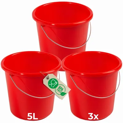Obrázek produktu pro Novaliv 3 kusy kbelík 5L červený se stupnicí - Úklidový kbelík 5 litrů ⌀ 22,5 cm Praktický univerzální kbelík se stupnicí pro domácnost a zahradu ideální jako kbelík do domácnosti, kbelík na vodu, kbelík na mop, vědro