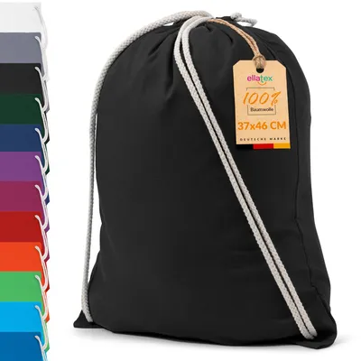 Produktbild von EllaTex Turnbeutel 37x46 cm – Gym Sack aus 100% Baumwolle mit Zugband, in Farbe: Schwarz