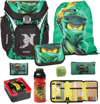 Produktbild von Lego Ninjago Schulranzen Set EXPLORER GOLDEN POWER (2024) 8-teilig mit Brotdose und Trinkflasche