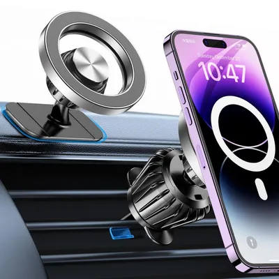 Obrázek produktu pro Držák do auta MagSafe, magnet N55, 360° otočný, stříbrný, pro iPhone 16, 15, 14, 13, 12