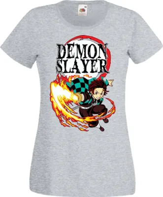 Zdjęcie produktu dla Koszulka Damska Manga Anime Demon Anime Slayer Tanjiro Kamado 03 Demon Anime Slayer Main, Lady XL / Wrzosowy szary