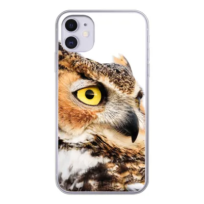 Produktbild von MuchoWow® Handyhülle Schutzhülle Hülle für iPhone 11 Braune Eule mit weißem Hintergrund Silikon Softcase Handy Hülle - Handytasche