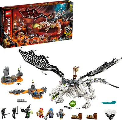 Produktbild von LEGO 71721 NINJAGO Drache des Totenkopfmagiers, 2-in-1 Bauset und Brettspiel mit Skelett-Rittern Minifiguren