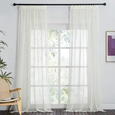 Immagine prodotto di Tende trasparenti con balza, altezza 200 cm, larghezza 140 cm, colore crema, confezione da 2